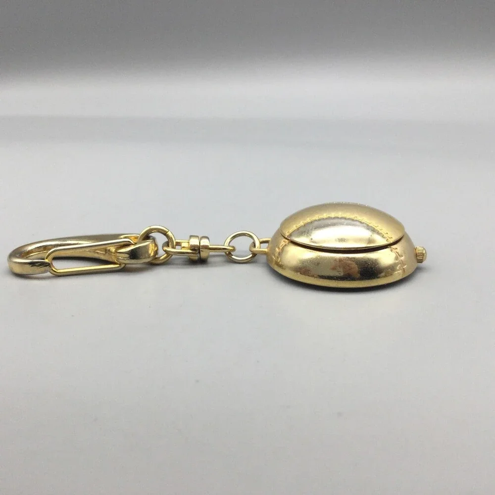JQ-JQ Key Ring Watch Mens 31.4mm White Dial Gold Tone Baseball New Battery